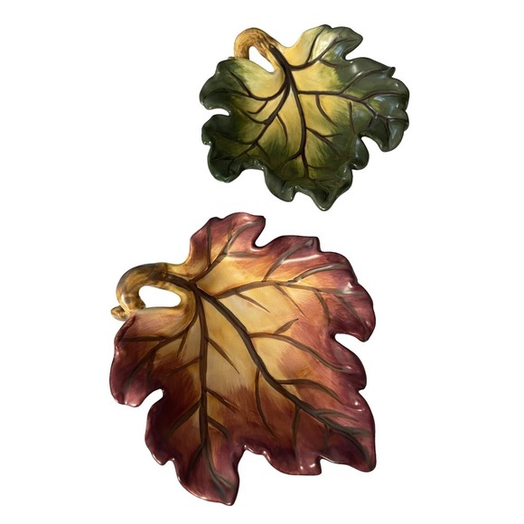 Elements (2) Ceramic Leaves Trinkey Trays Holder Spoon Rest Catch All Decor - Picture 10 of 11